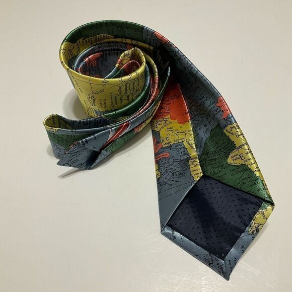 100% Silk NWOT World Map Tie by Kai Long. Teacher, historian, geography - Picture 7 of 9